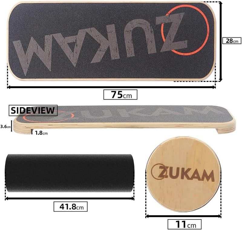 ZUKAM Balance Board Trainer, Wooden Balancing Board with Workout Guide to Exercise and Build Core Stability, Wobble Board for Skateboard, Hockey, Snowboard & Surf Training - Image 5